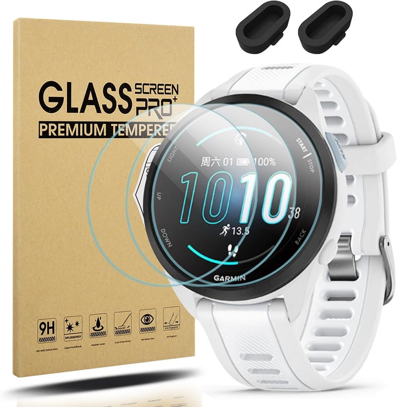 Suoman 3+2 Pack for Garmin Forerunner 165 Screen Protector, Charger Port +[Anti-Scratch] 9H Hardness Tempered Glass Screen Protective Film - Image 1